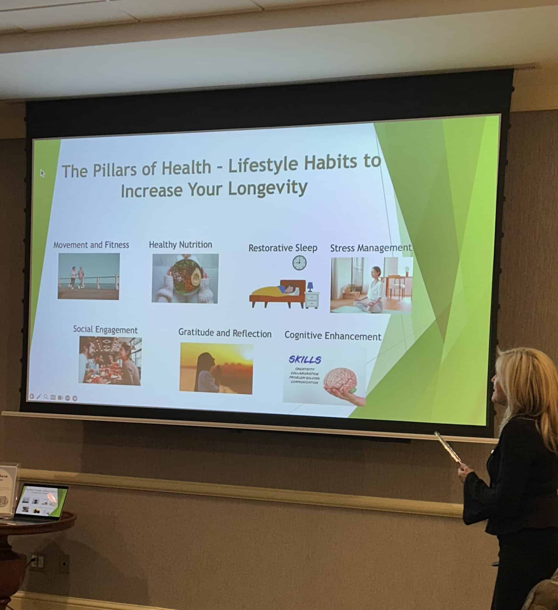 Gemma presenting Pillars of Health at The Lodge at Woodloch